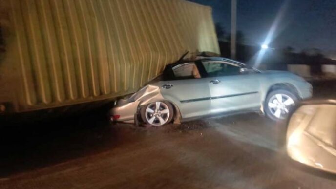 Couple rescued as container falls on car in Lagos