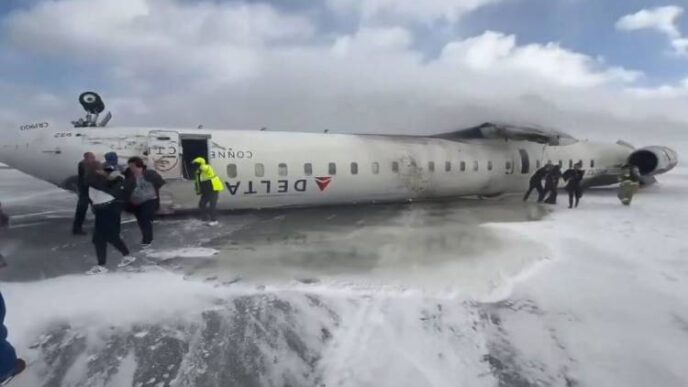 JUST IN: Delta Airlines plane with 80 on board crash-lands in Canada