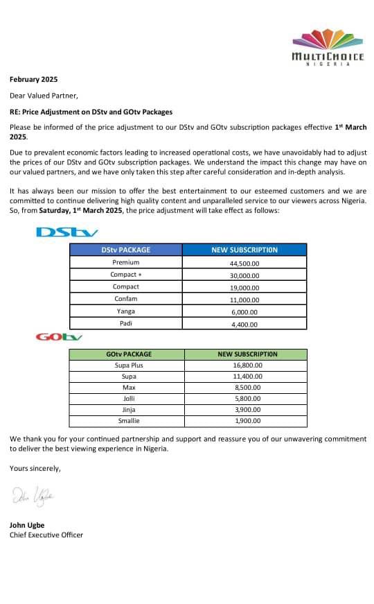 JUST IN: Multichoice raises prices of DStv, GOtv subscriptions