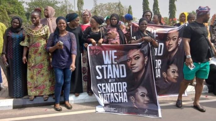 JUST IN: Drama as Natasha's supporters protest at NASS over Akpabio