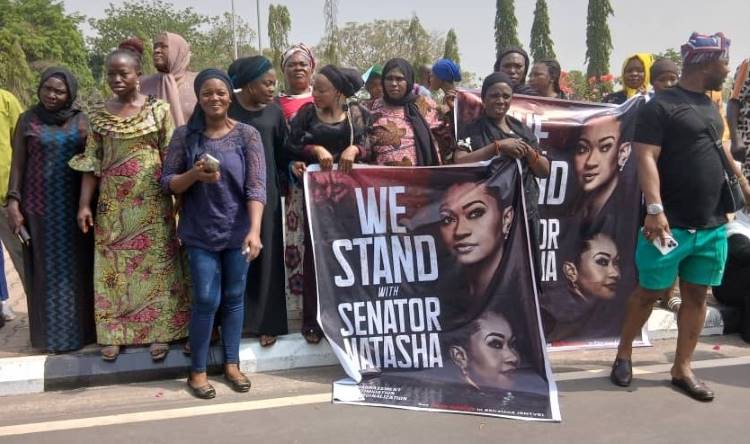 JUST IN: Drama as Natasha's supporters protest at NASS over Akpabio