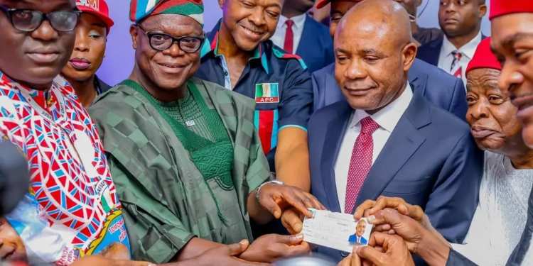 APC presents membership card to Enugu governor, Peter Mbah