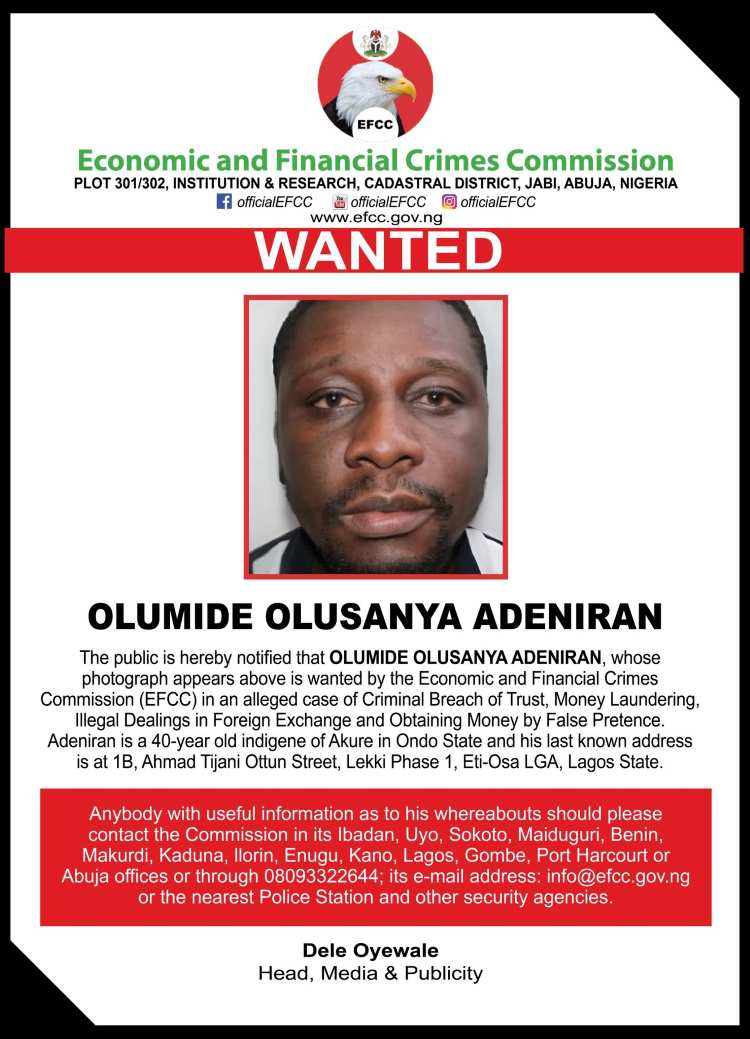 EFCC declares EazzyTranzact boss, Olumide Olusanya Adeniran wanted