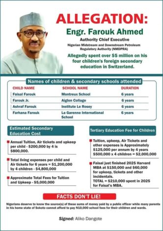 Dangote gives details of how 'NMDPRA boss spent $5m' on children’s Swiss education