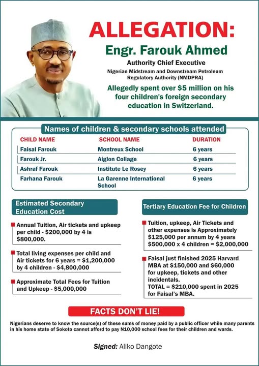 Dangote gives details of how 'NMDPRA boss spent $5m' on children’s Swiss education