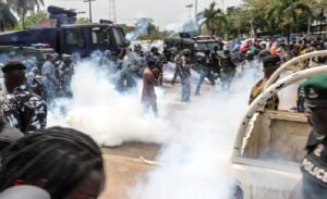 Scenes as police deployed tear gas on protesters in Alausa