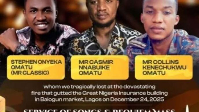 Three brothers who died in Lagos GNI fire for burial January 14