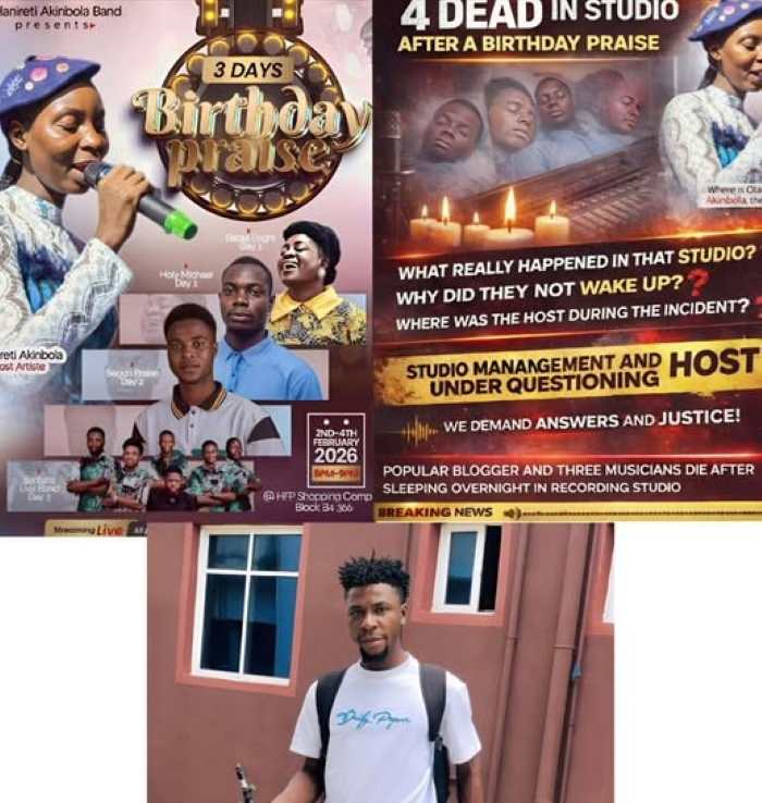 Outrage as gospel singer, three others die inside music studio in Lagos