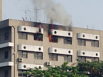 Pandemonium as fire guts section of federal secretariat in Abuja