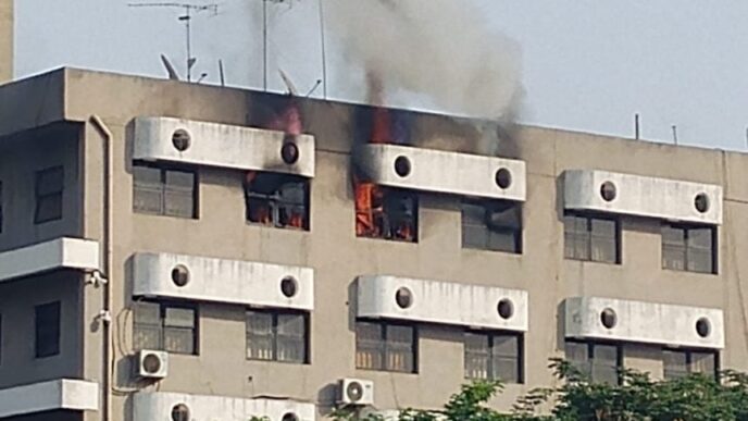 Pandemonium as fire guts section of federal secretariat in Abuja