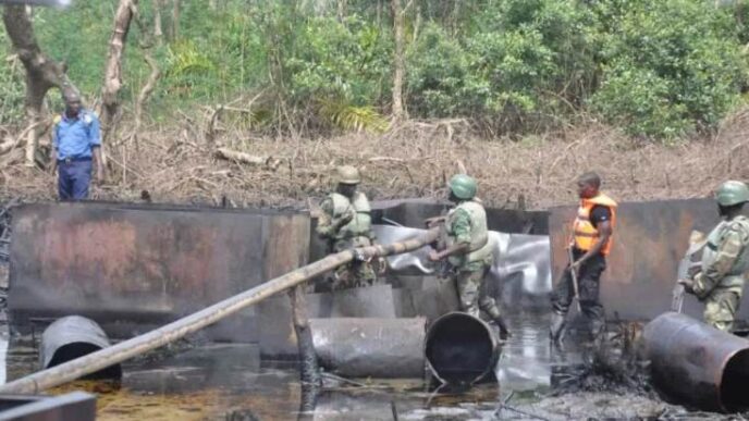 Army nabs nine oil thieves, deactivates 10 illegal refining sites in N’Delta
