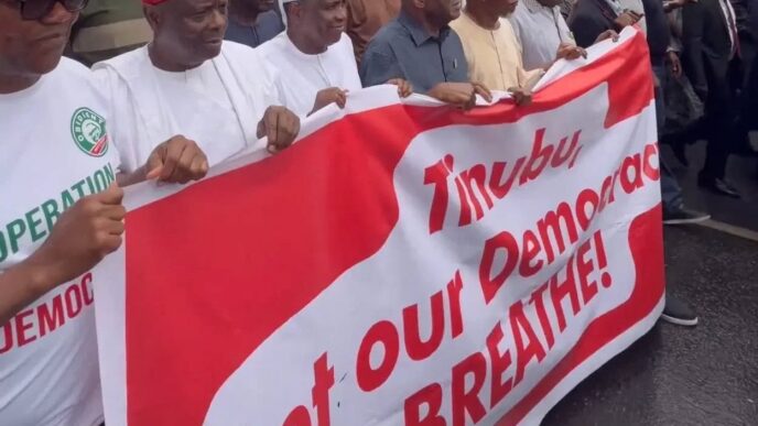 Atiku, Obi, Kwankwaso, other ADC leaders protest in Abuja over INEC decisions