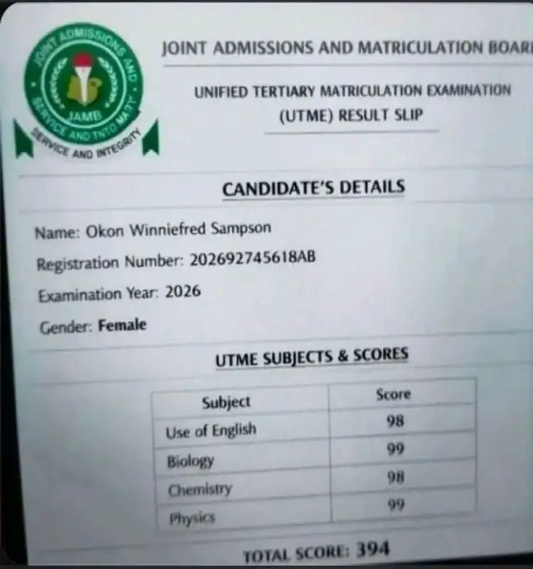 JAMB debunks viral 394 UTME score, flags result slip as fake
