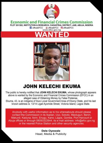 Nigerian bizman, John Kelechi Ekuma, wanted by EFCC over fraud