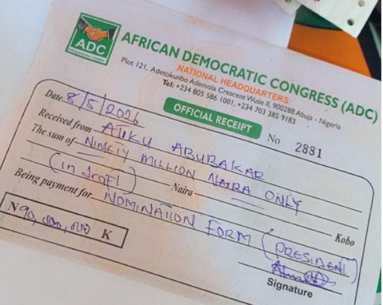 ADC: Atiku has purchased our presidential nomination form