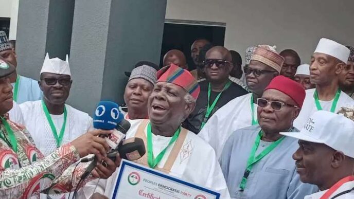 JUST IN: Jerry Gana receives Jonathan’s PDP certificate of return