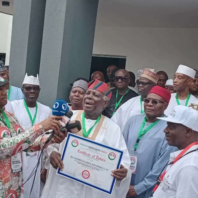 JUST IN: Jerry Gana receives Jonathan’s PDP certificate of return