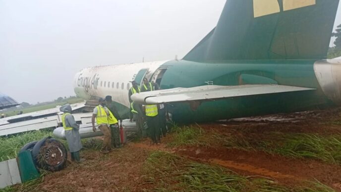 Tragedy averted as Enugu Air aircraft skids off runway at Benin airport